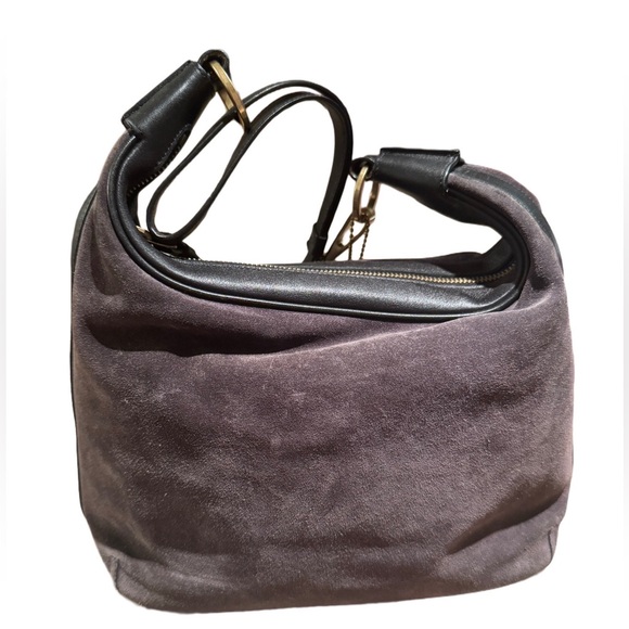 Coach Handbags - Coach Vintage Suede Hobo Shoulder Bag With Leather Trim In Dark Brown